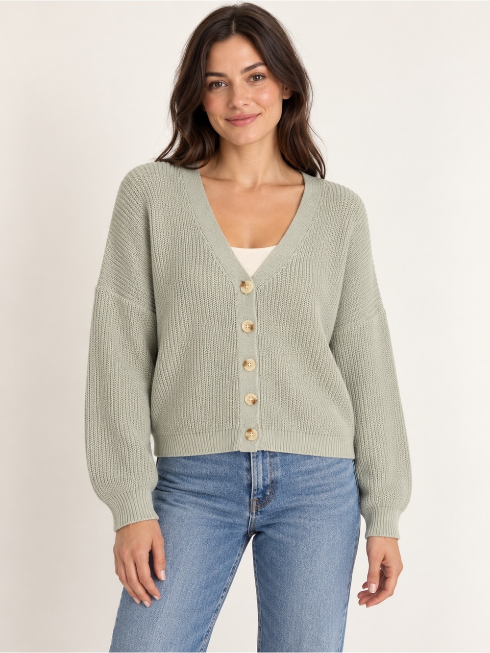 Z Supply Light Sage V-Neck Button Front Cardigan